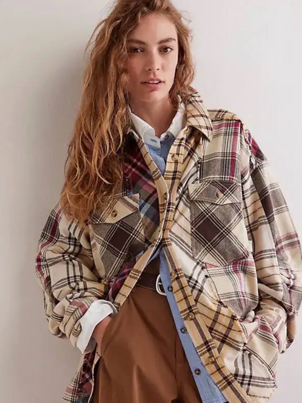 Free People We The Free Patched Up Plaid Shirt
